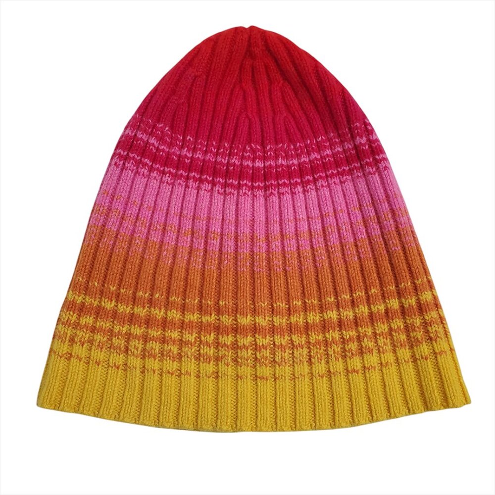 The Elder Statesman Morphe Ribbed Striped Knit Cashmere Beanie Hat Pink Colorful - Picture 4 of 9